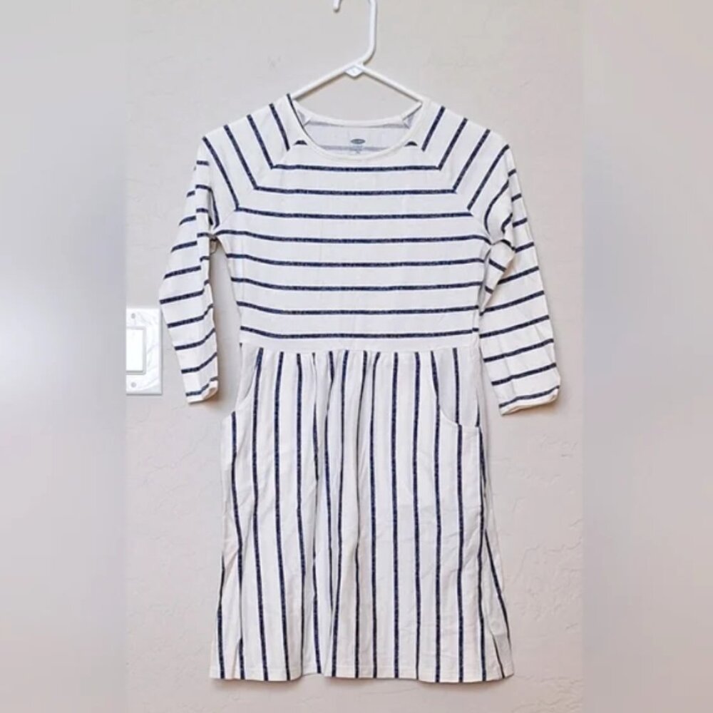 Old Navy 100% Cotton Dress Pockets Stripe Long Sleeve White Preppy NEW Kids XL